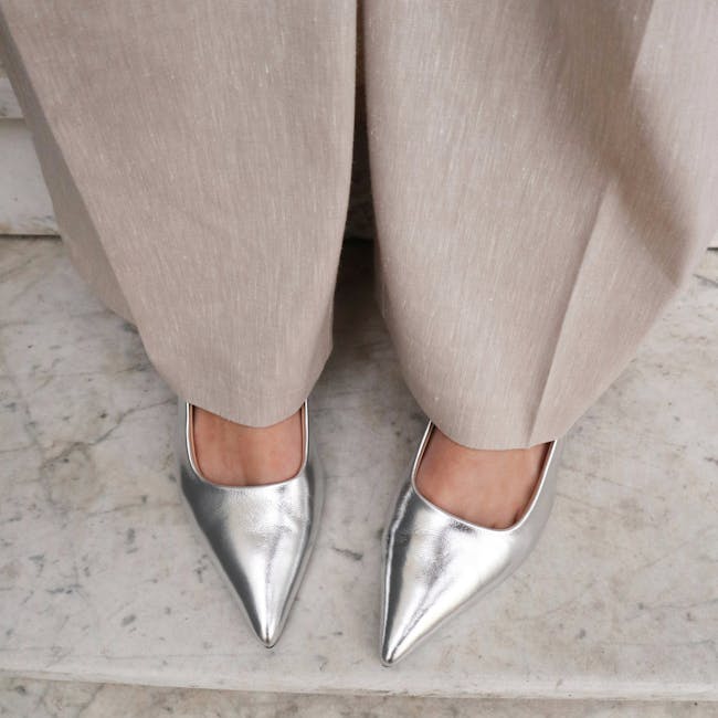 Zilveren leren slingbacks